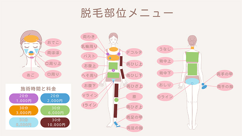 脱毛部位メニュー